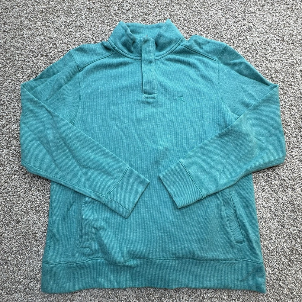 Tommy Bahama 1/4‎ Zip Pullover Sweater Mens Size Small Teal Long Sleeve Thermal